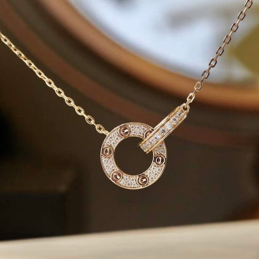 [Love Aura]LOVE 7.6MM NECKLACE ROSE GOLD AND SILVER  FULL DIAMOND