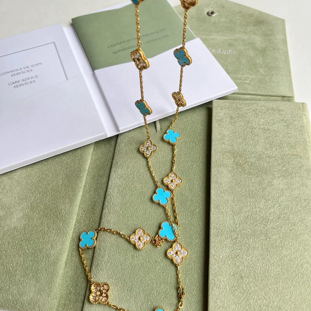[Love Aura]CLOVER 20 MOTIFS TURQUOISE DIAMOND NECKLACE