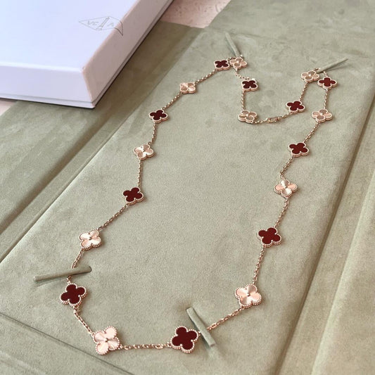 [Love Aura]CLOVER 20 MOTIFS LASER CARNELIAN NECKLACE