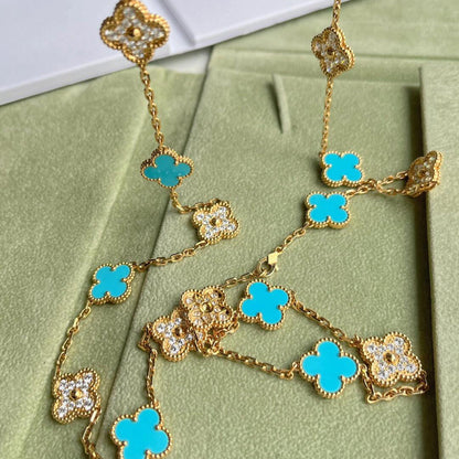 [Love Aura]CLOVER 20 MOTIFS TURQUOISE DIAMOND NECKLACE