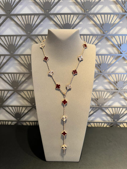 [Love Aura]CLOVER 20 MOTIFS LASER CARNELIAN NECKLACE