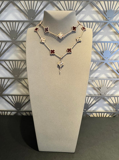 [Love Aura]CLOVER 20 MOTIFS LASER CARNELIAN NECKLACE