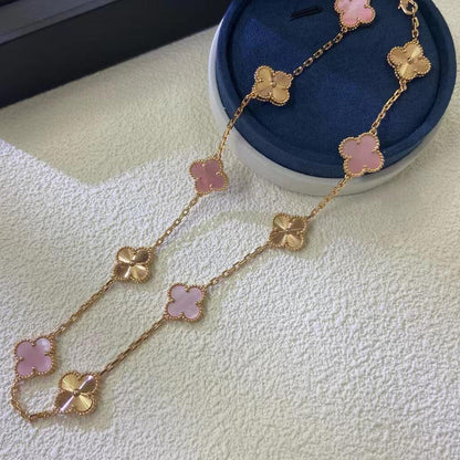 [Love Aura]CLOVER 10 MOTIFS  LASER PINK MOP NECKLACE