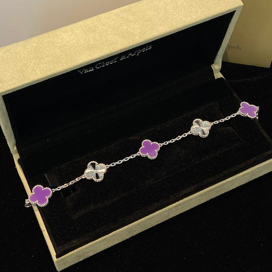 [Love Aura]CLOVER  5 MOTIFS  PURPLE VIOLET BRACELET SILVER