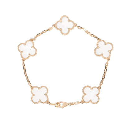 [Love Aura]CLOVER 5 MOTIF ROCK CRYSTAL PINK GOLD BRACELET