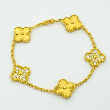 [Love Aura]CLOVER BRACELET 5 MOTIFS GOLD DIAMOND