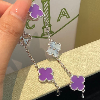[Love Aura]CLOVER  5 MOTIFS  PURPLE VIOLET BRACELET SILVER
