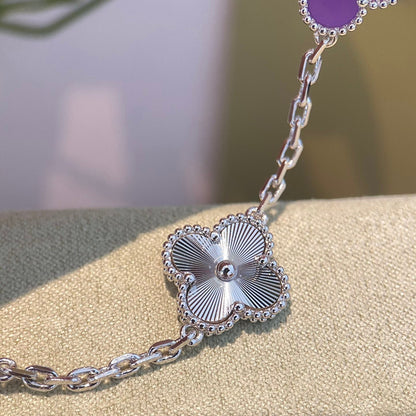 [Love Aura]CLOVER  5 MOTIFS  PURPLE VIOLET BRACELET SILVER
