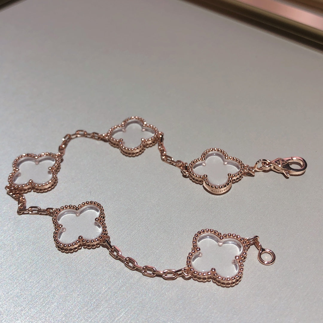 [Love Aura]CLOVER 5 MOTIF ROCK CRYSTAL BRACELET