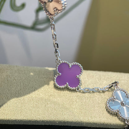 [Love Aura]CLOVER  5 MOTIFS  PURPLE VIOLET BRACELET SILVER