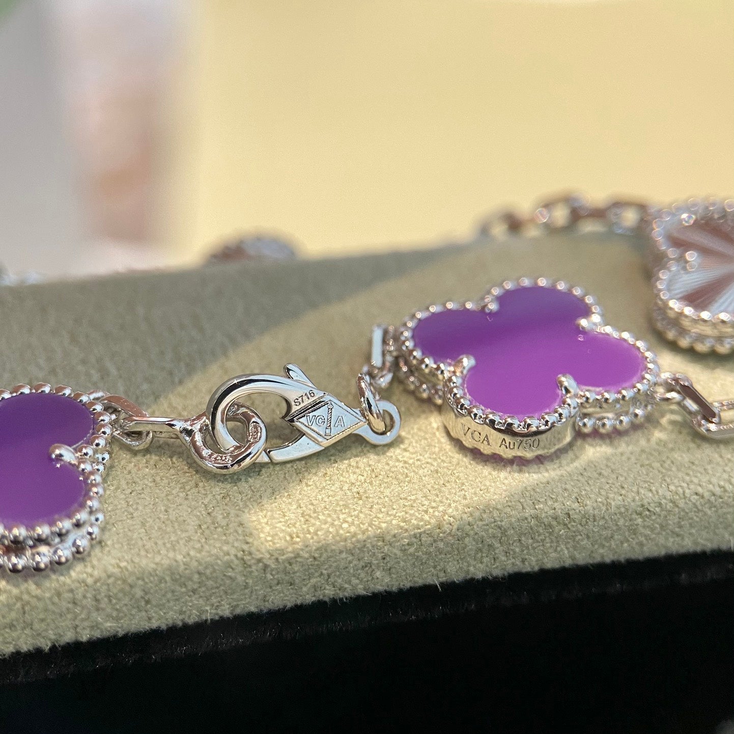 [Love Aura]CLOVER  5 MOTIFS  PURPLE VIOLET BRACELET SILVER