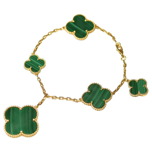[Love Aura]MAGIC CLOVER MALACHITE GOLD BRACELET 5 MOTIFS