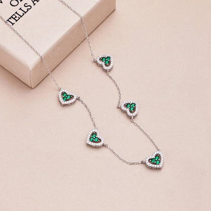 [Love Aura]Sparkling Five Heart Necklace