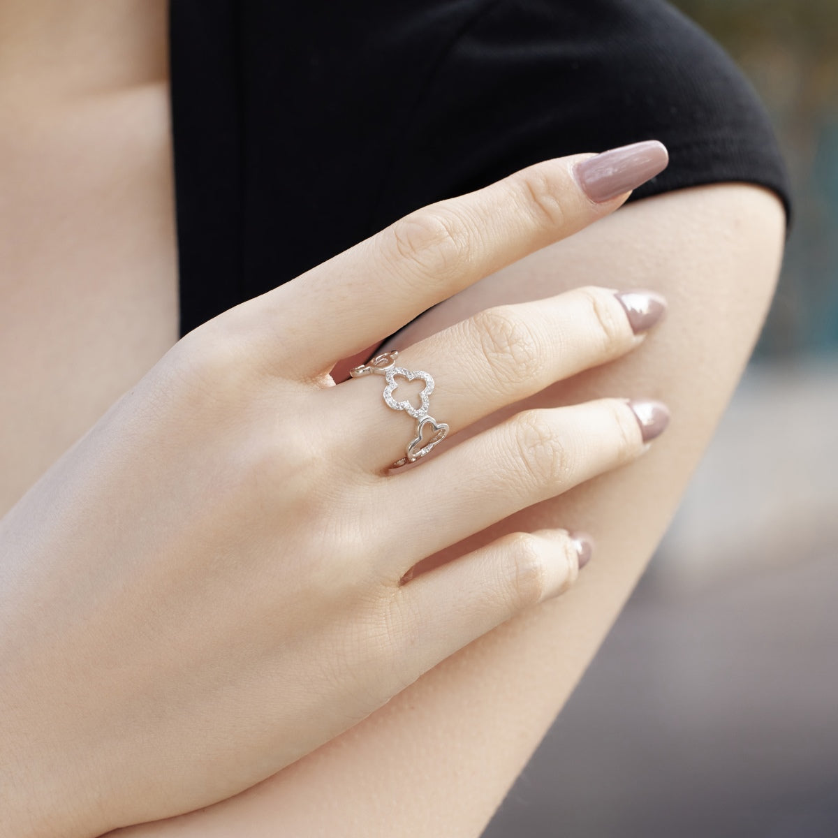 [Love Aura]Hollow Design Four-Leaf Clover Flower Shape Ring