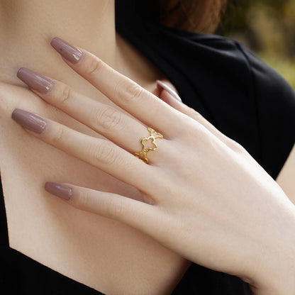 [Love Aura]Hollow Design Four-Leaf Clover Flower Shape Ring