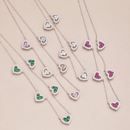 [Love Aura]Sparkling Five Heart Necklace