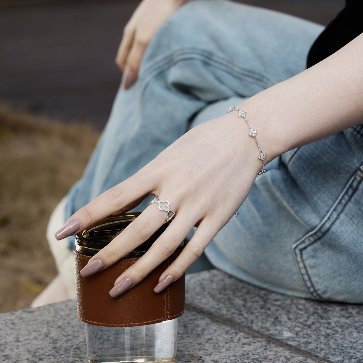 [Love Aura]Four-Leaf Clover Hollow Butterfly Bracelet