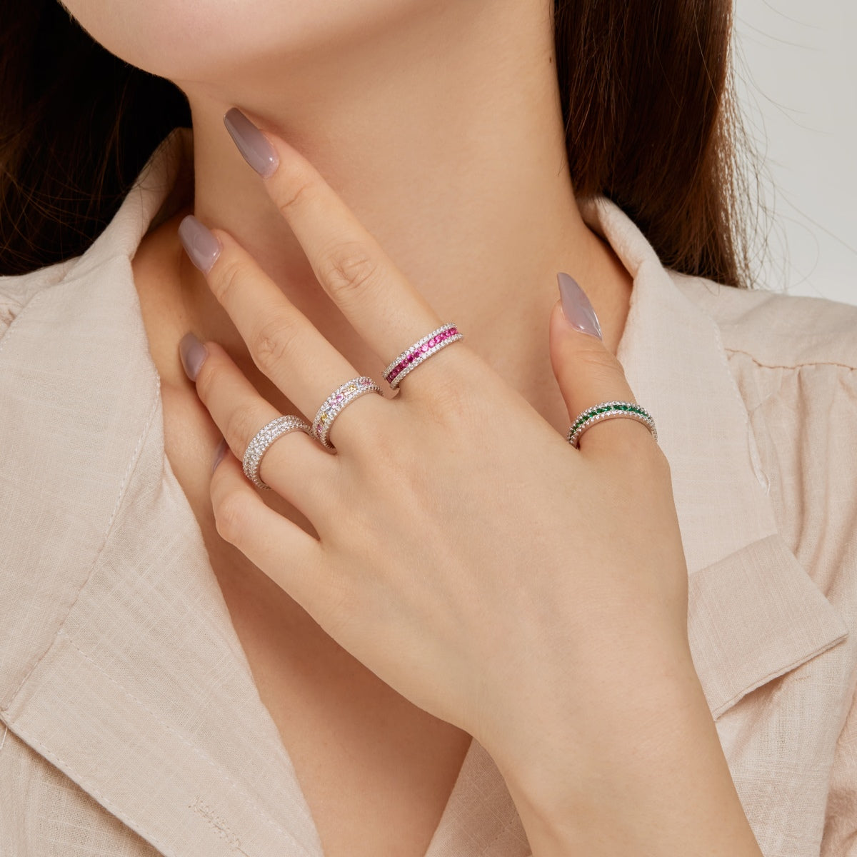 [Love Aura]Delicate Colorful Round Cut Daily Ring