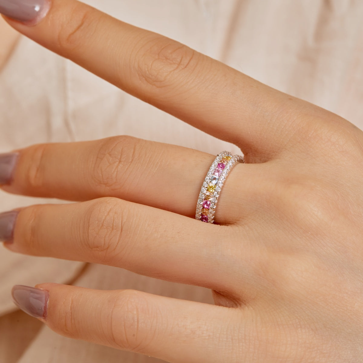 [Love Aura]Delicate Colorful Round Cut Daily Ring