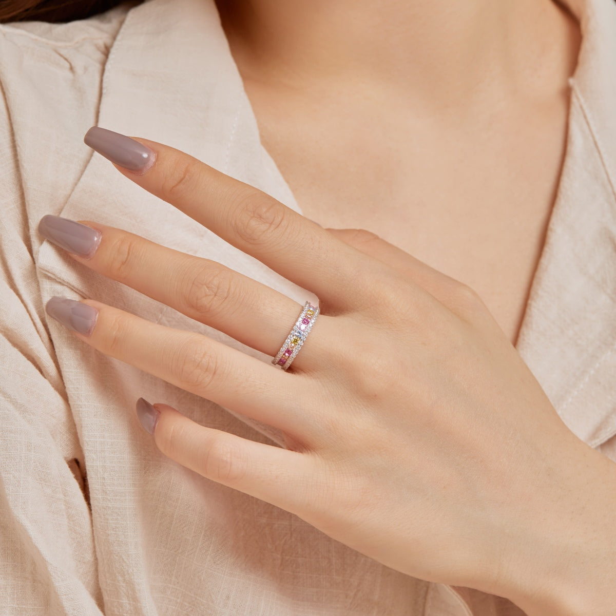 [Love Aura]Delicate Colorful Round Cut Daily Ring