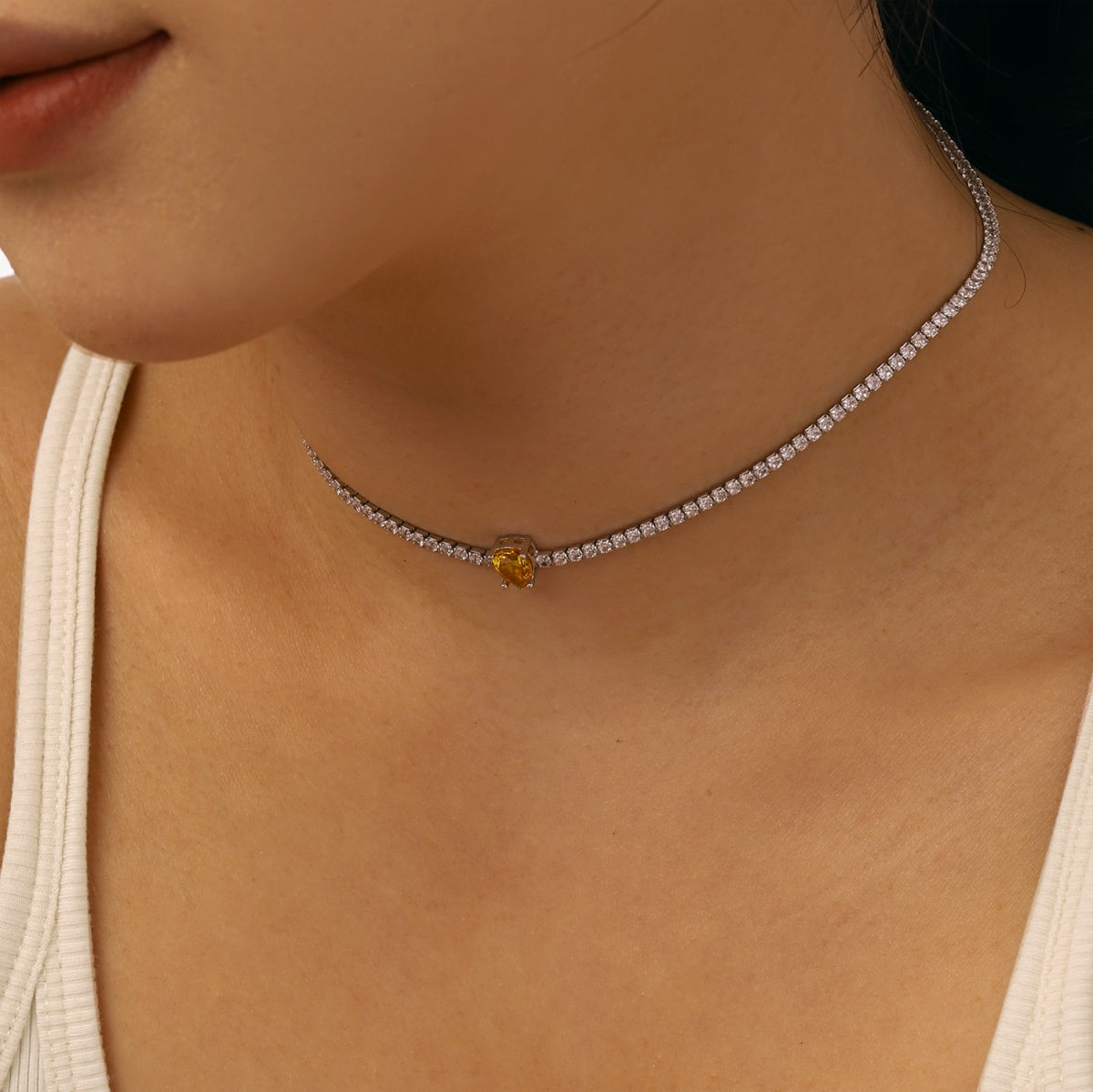[Love Aura]1.0 carat Unique Pear Cut Tennis Necklace