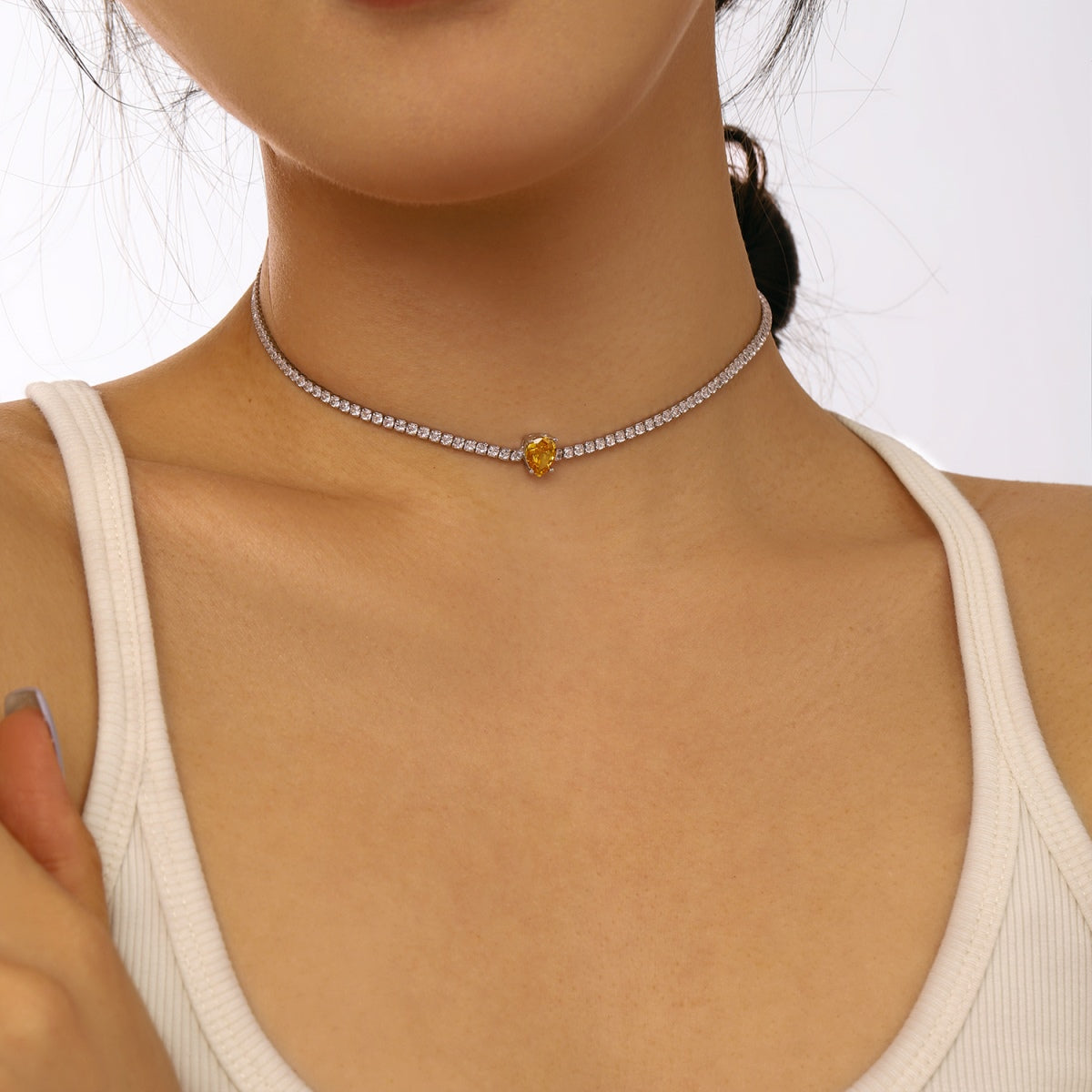 [Love Aura]1.0 carat Unique Pear Cut Tennis Necklace