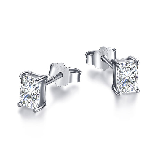 [Love Aura]Stylish Shiny Rectangular Center Stone Stud Earrings