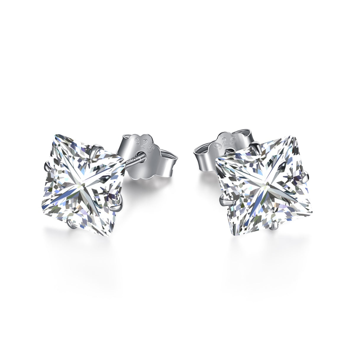 [Love Aura]Stylish Shiny Square Center Stone Stud Earrings