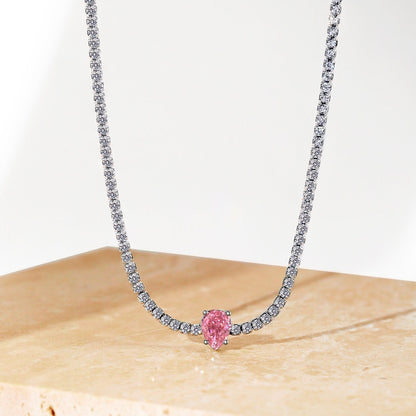 [Love Aura]1.0 carat Unique Pear Cut Tennis Necklace