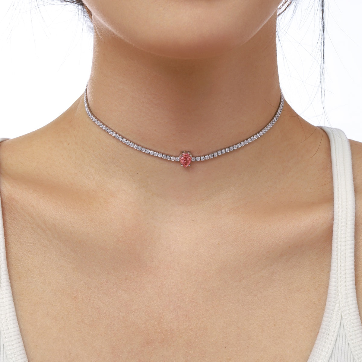 [Love Aura]1.0 carat Unique Pear Cut Tennis Necklace
