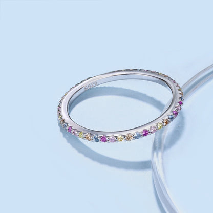 [Love Aura]Ornate Colorful Round Cut Tennis Ring