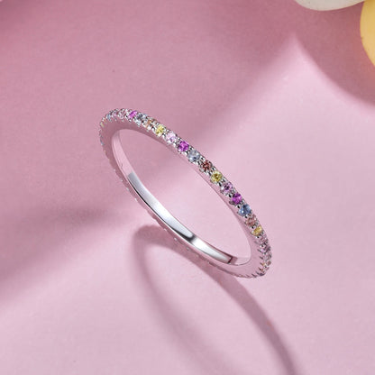 [Love Aura]Ornate Colorful Round Cut Tennis Ring