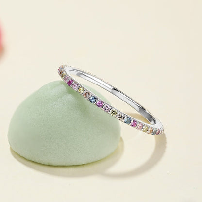 [Love Aura]Ornate Colorful Round Cut Tennis Ring