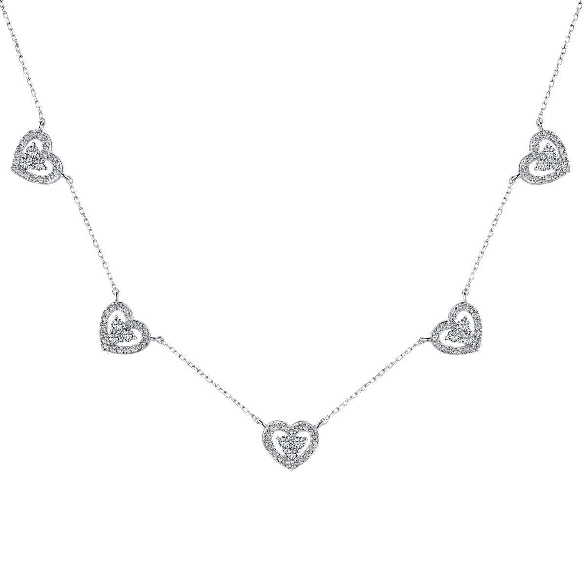 [Love Aura]Sparkling Five Heart Necklace