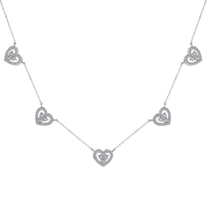 [Love Aura]Sparkling Five Heart Necklace