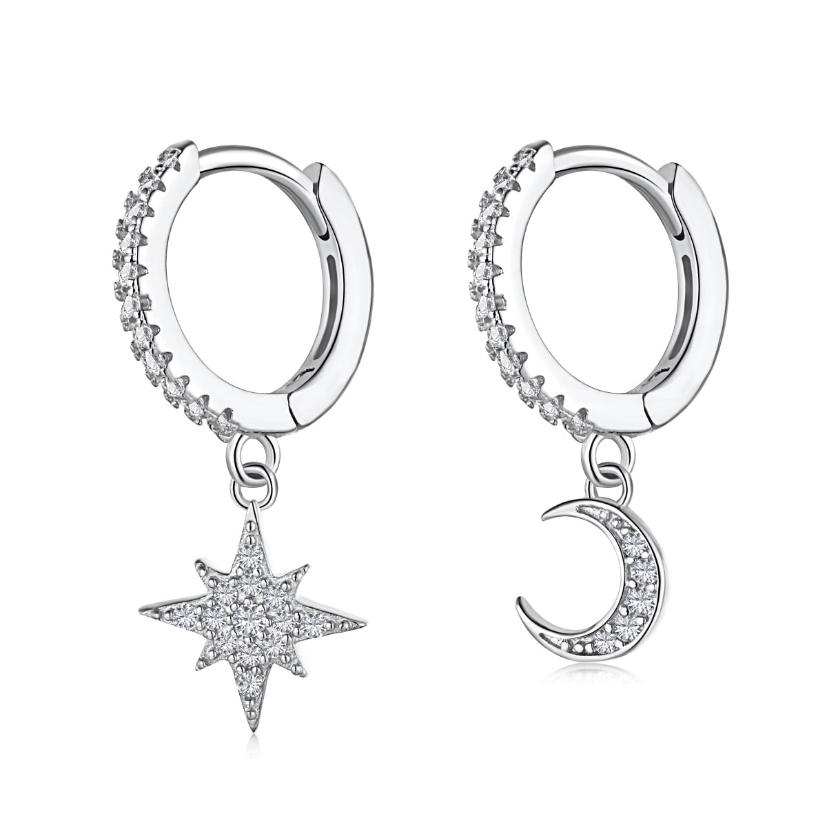 [Love Aura]Star and Moon Asymmetric Earrings