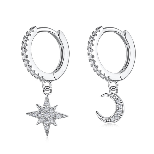 [Love Aura]Star and Moon Asymmetric Earrings