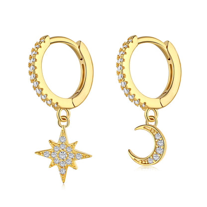 [Love Aura]Star and Moon Asymmetric Earrings