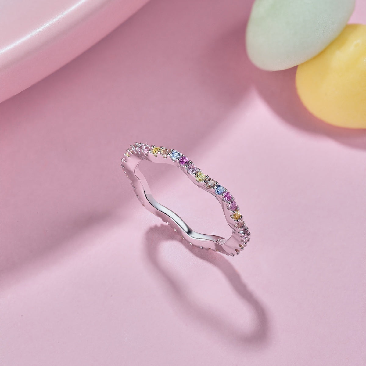 [Love Aura]Dainty Colorful Round Cut Party Ring