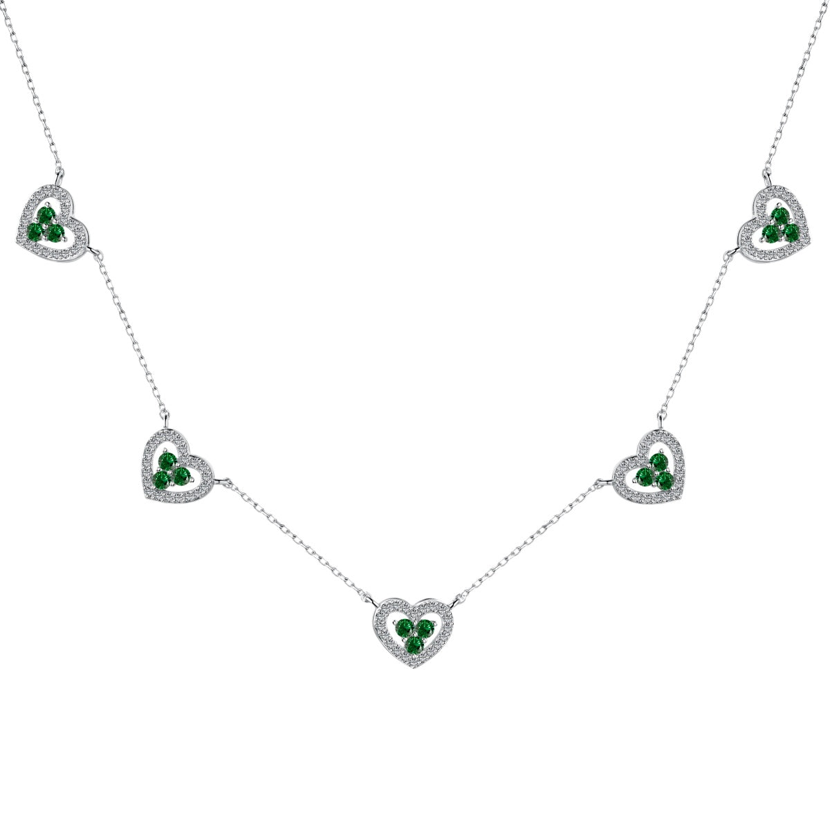 [Love Aura]Sparkling Five Heart Necklace