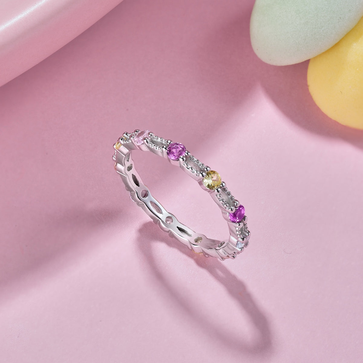 [Love Aura]Sparkling Colorful Round Cut Tennis Ring