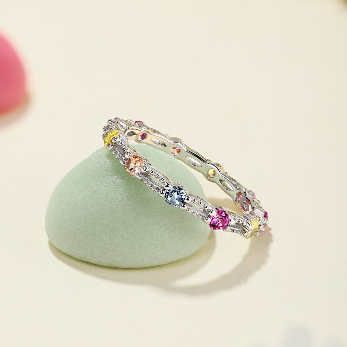 [Love Aura]Sparkling Colorful Round Cut Tennis Ring