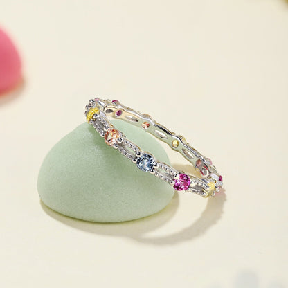 [Love Aura]Sparkling Colorful Round Cut Tennis Ring