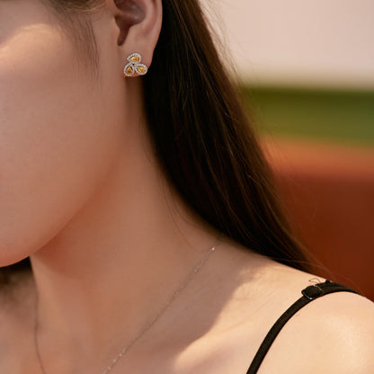 [Love Aura]Ornate Flower Shape Pear Cut Lover Earrings