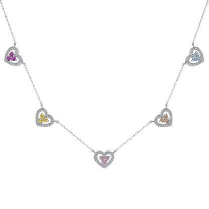 [Love Aura]Sparkling Five Heart Necklace