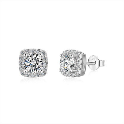 [Love Aura]Classic Round Center Stone Stud Earrings
