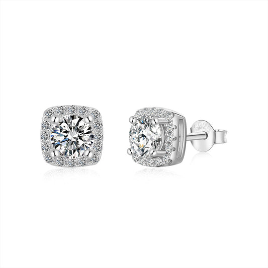 [Love Aura]Classic Round Center Stone Stud Earrings