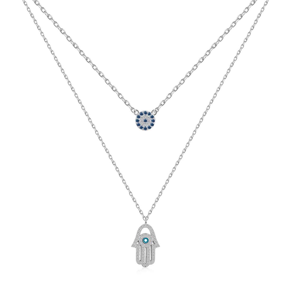 [Love Aura]Demon Eye Hamsa Palm Necklace
