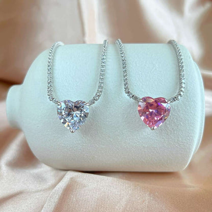 [Love Aura]8.0 Carat Versatile Colorful Sweet Heart-Shaped Tennis Necklace