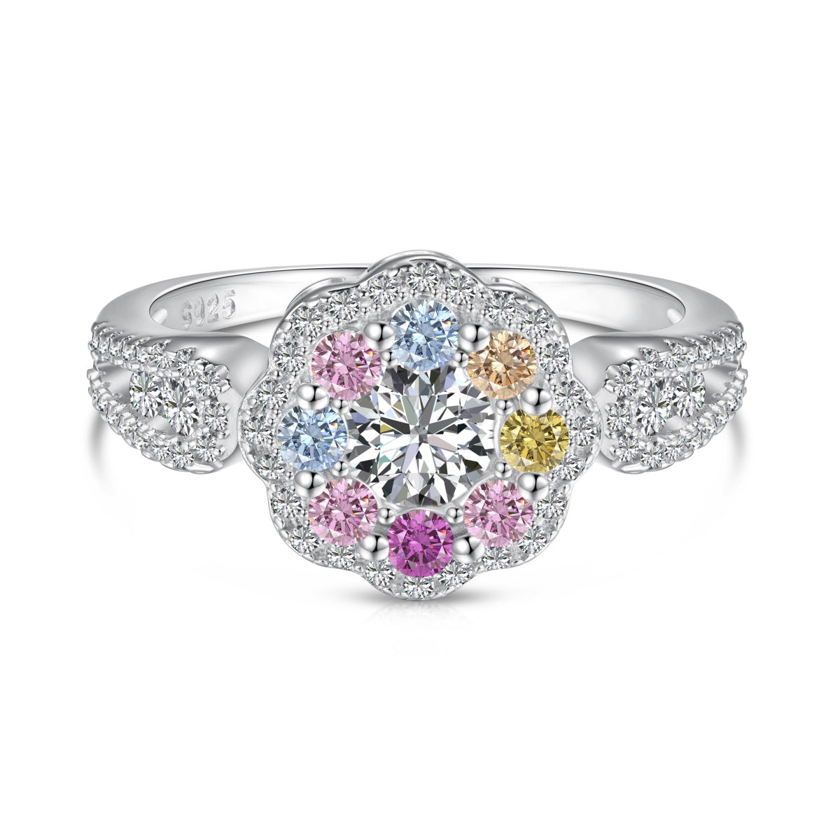 [Love Aura]Delicate Colorful Round Cut Flower Shape Wedding Ring